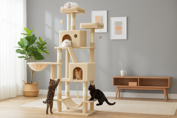 Arbre à chat beige chats