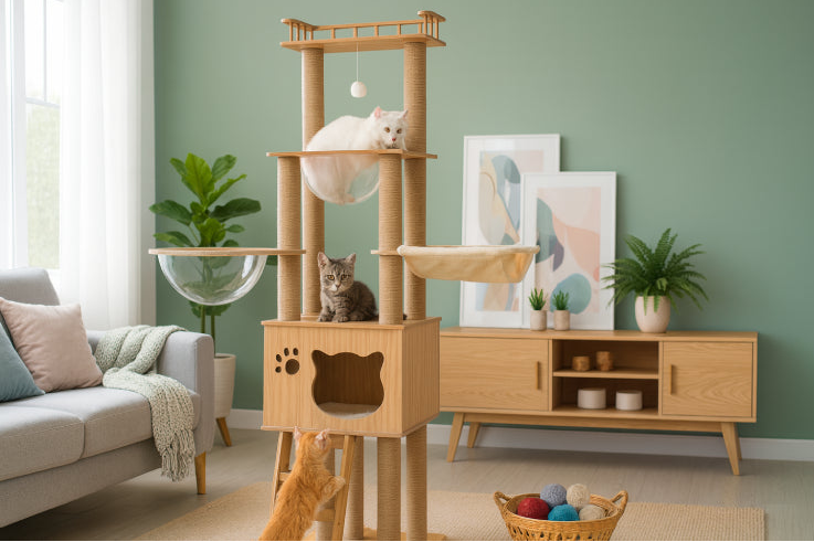 Arbre à chat en bois salon