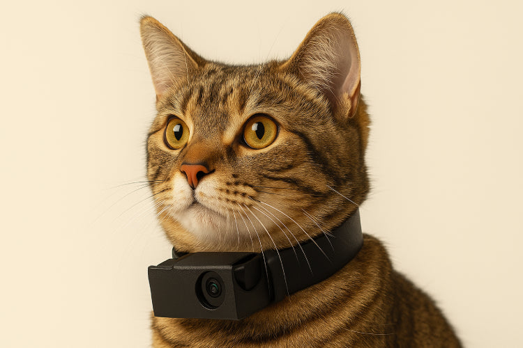 Collier camera connectée portable pour chats noir cou