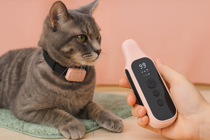 Collier chat connecté main