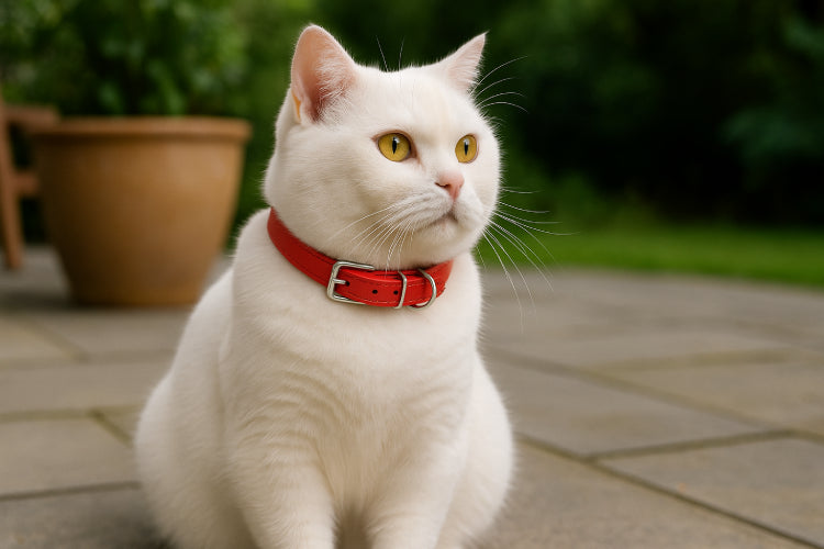 Collier chat cuir rouge cou