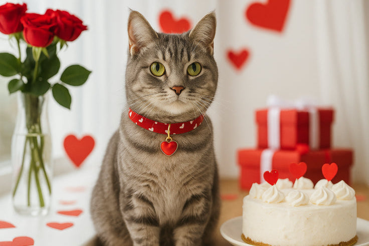 Collier chat rouge roses