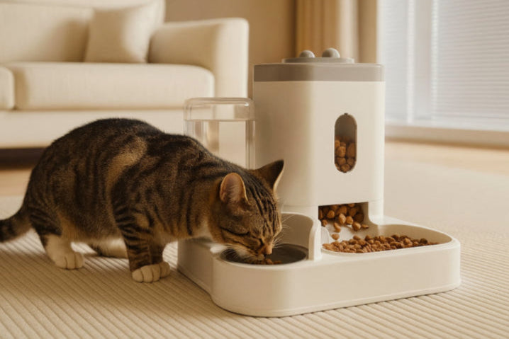 Distributeur automatique eau et croquettes pour chat salon
