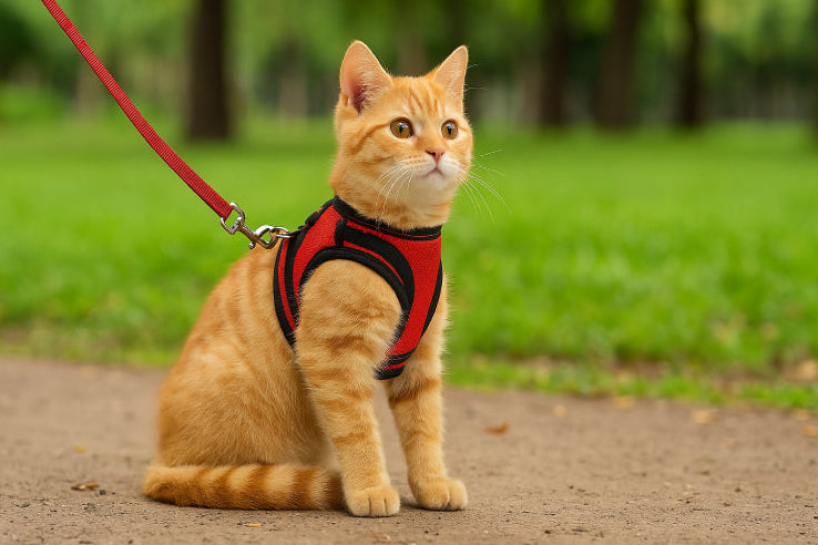 Harnais anti évasion pour chat noir rouge