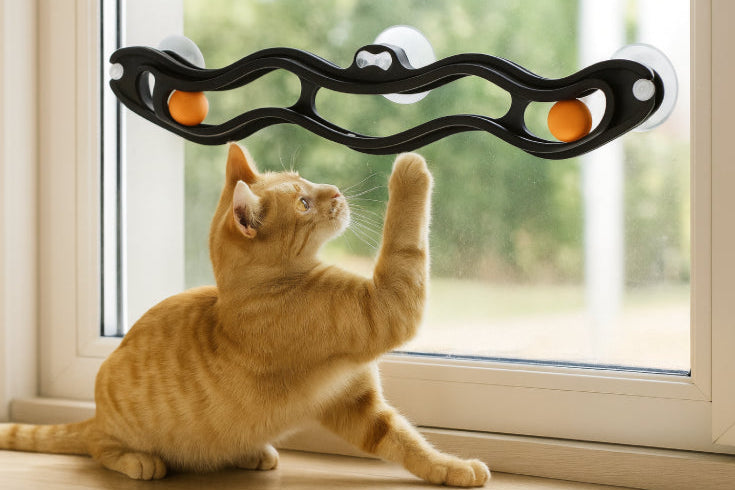 Jouet de fenêtre mural pour chat orange balle