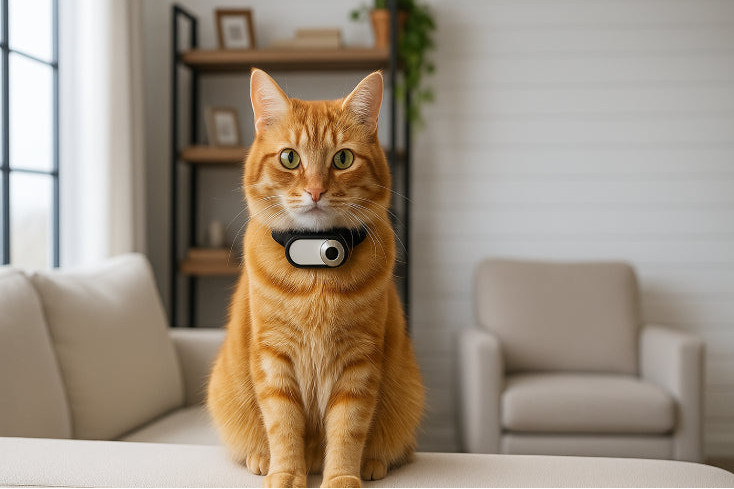 Mini camera collier chat blanc noir cou