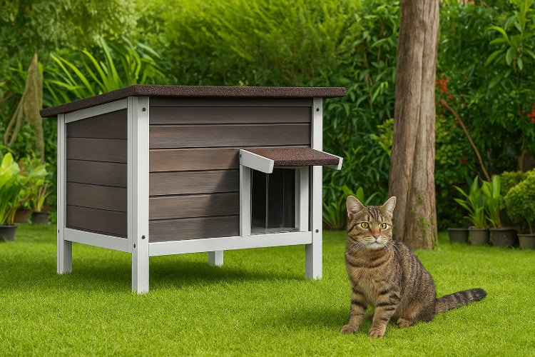 Niche pour chat extérieur hiver chat marron