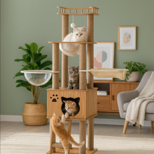 Arbre à chat en bois  capsule 