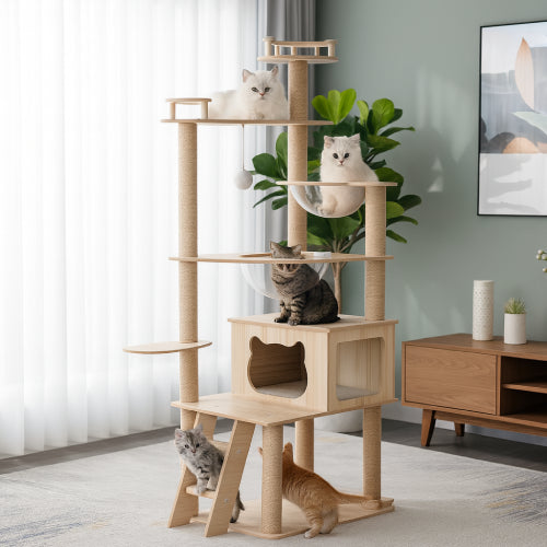 Arbre à chat en bois chats 