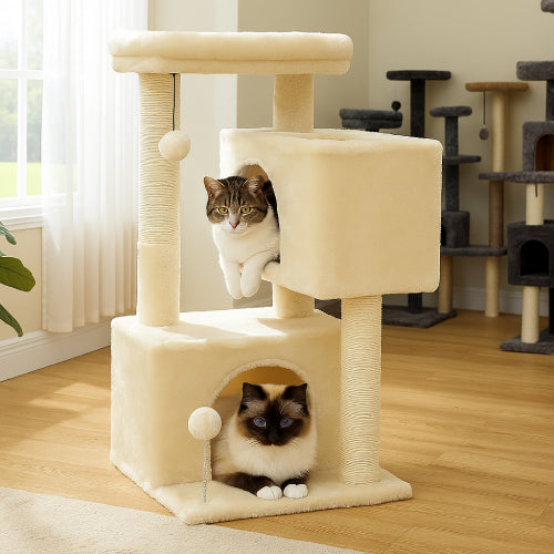 Arbre à chat femelle blanc cassé peluche