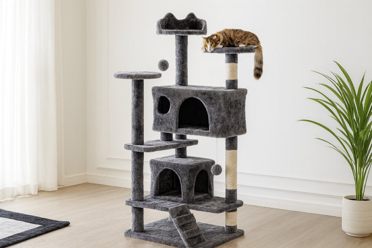 Arbre à chat gris salon 