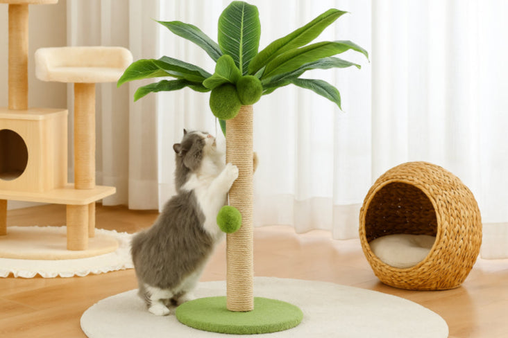 Arbre griffoir pour chat feuilles vert