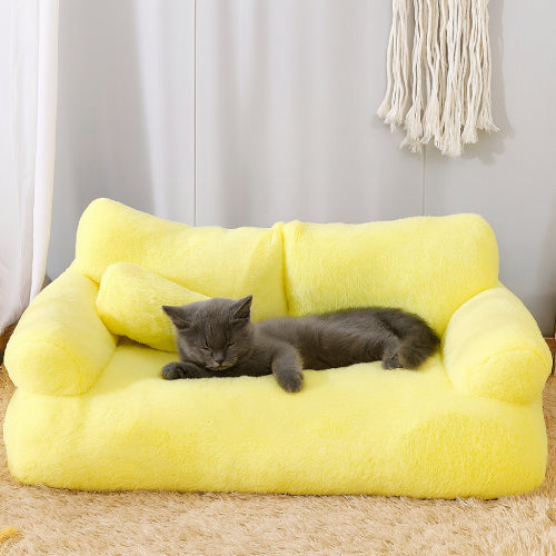 Chaise lit à gratter pour chat tapis peluche jaune