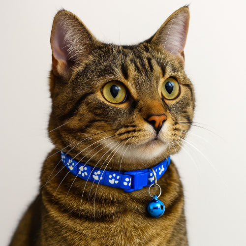 Clochette collier chat  bleu fond blanc 