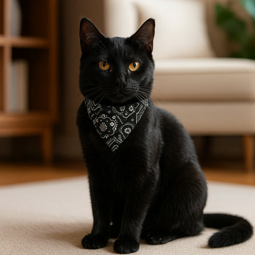 Collier chat bandana noir cou 