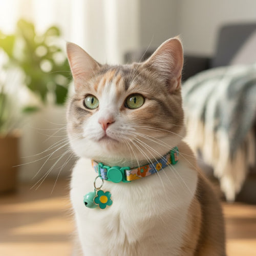 Collier chat boucle cou vert 
