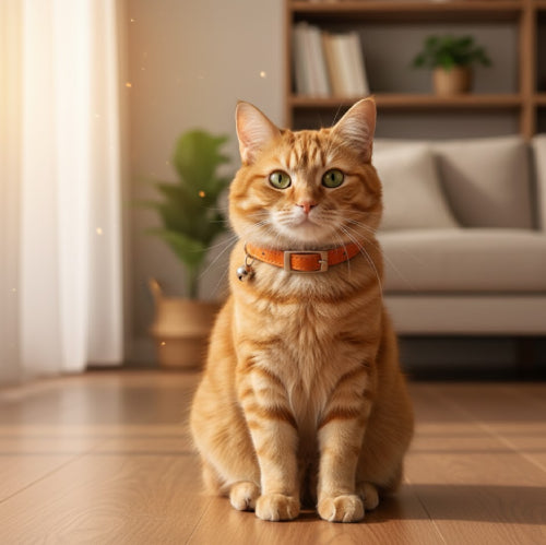 Collier chat cuir anti étranglement  orange cou 