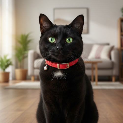 Collier chat cuir anti étranglement rouge cou 