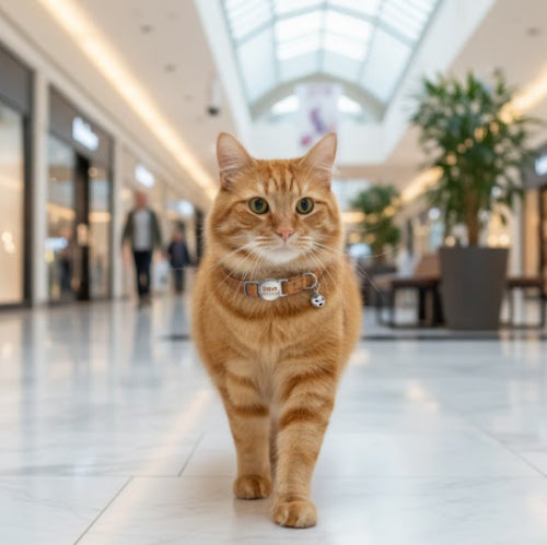 Collier chat cuir personnalisé  dehors 