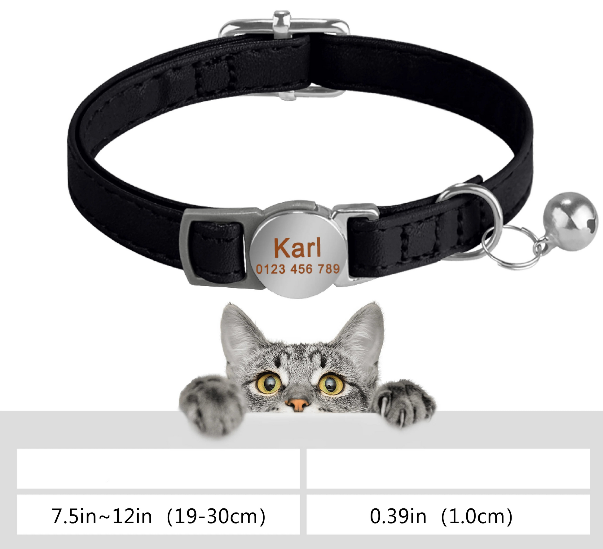 Collier chat cuir personnalisé noir