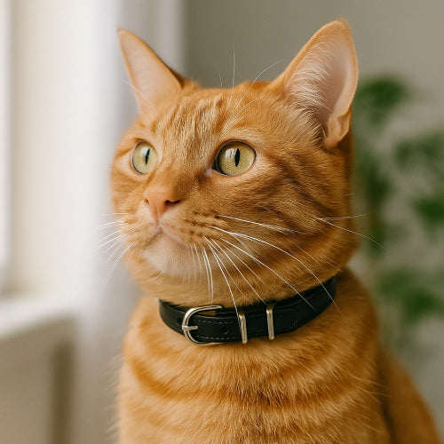 Collier chat cuir roux 