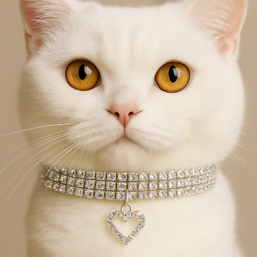 Collier chat luxe cœur blanc  