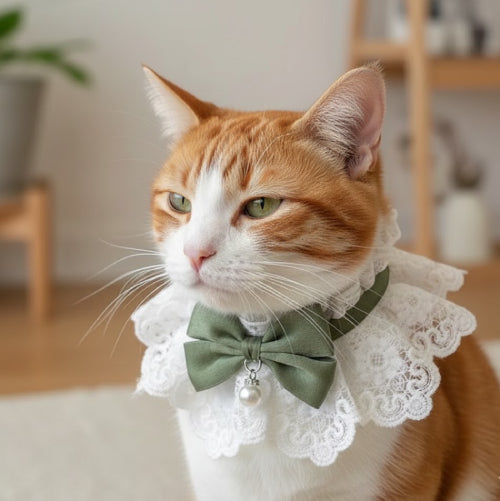 Collier chat nœud papillon  vert cou 