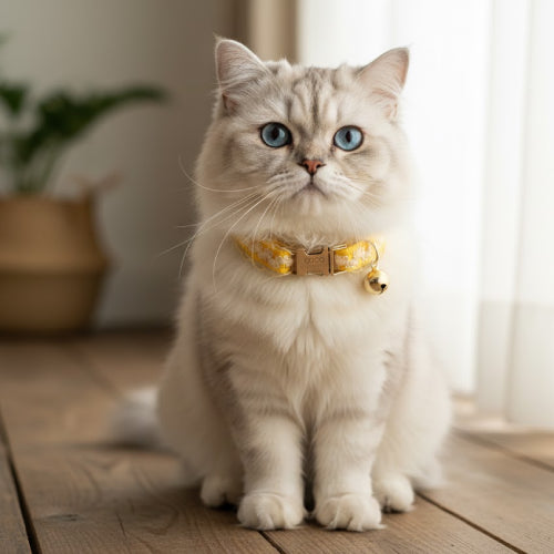 Collier chat personnalisable dentelle jaune 