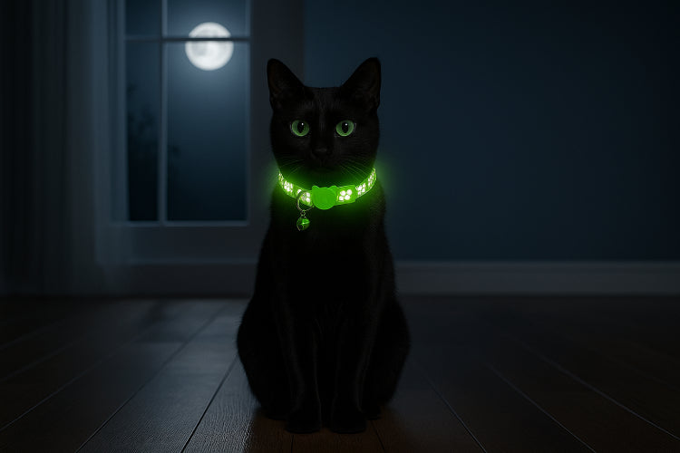 Collier chat  réfléchissant  vert nuit 
