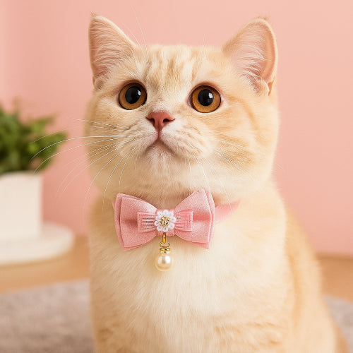 Collier chat rose   perle beige