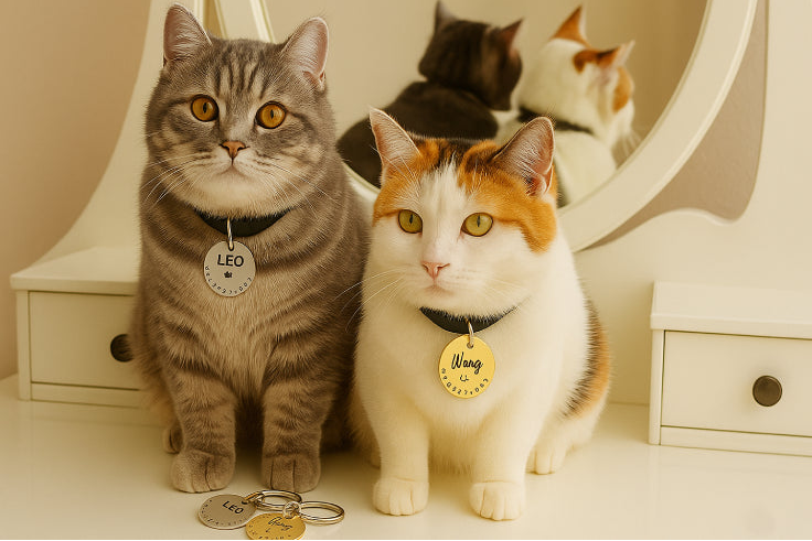 Collier et médaille chat miroir 