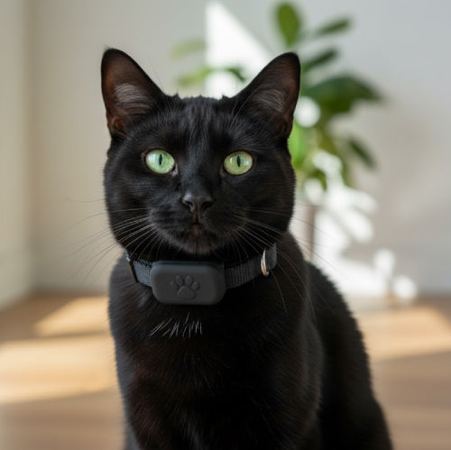 Collier localisation chat noir noir 