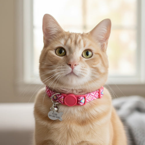 Collier pour chat en nylon à personnaliser rose cou 