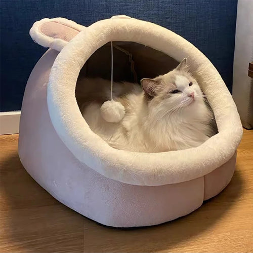 Couchage sommeil profond pour chat rose balle