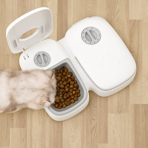 Double distributeur nourriture pour chat sol parquet