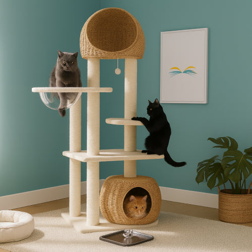 Géant arbre à chat  fond vert