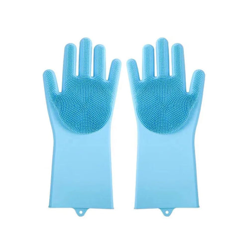 Gants de bain chat  bleu fond blanc 