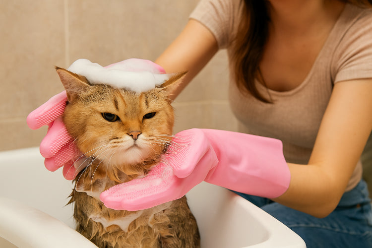 Gants de bain chat mains