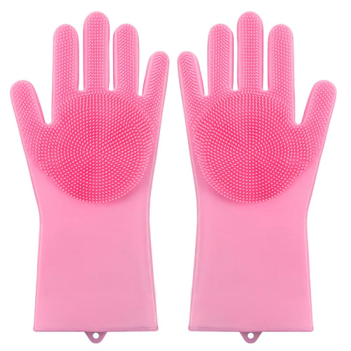 Gants de bain chat  rose fond blanc 
