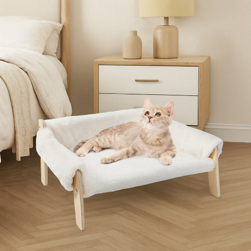 Grand lit pour chat peluche blanc