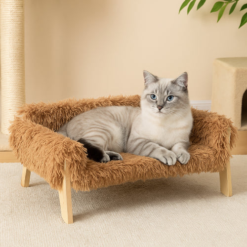 Grand lit pour chat peluche marron