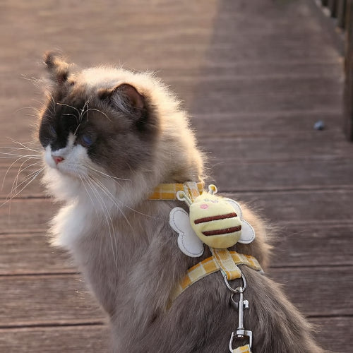 Harnais abeille pour chat laisse  jaune