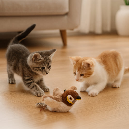 Jouet oiseau pour chat marron 