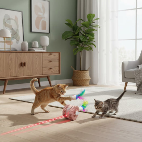 Jouet pour chat laser plume vert