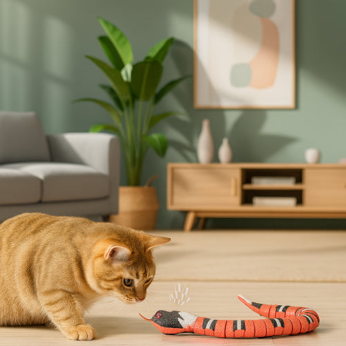 Jouet serpent pour chat rouge noir 