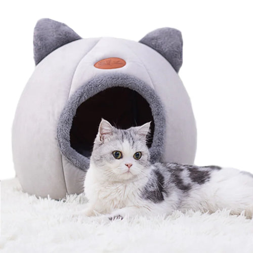Lit hiver pour chat gris peluche