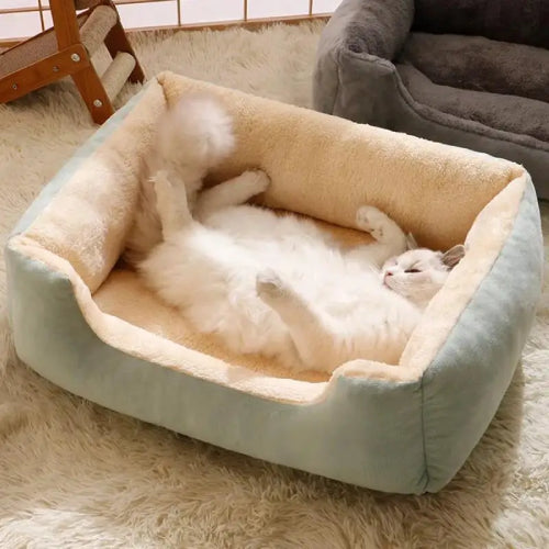 Lit pour chat blanc peluche vert