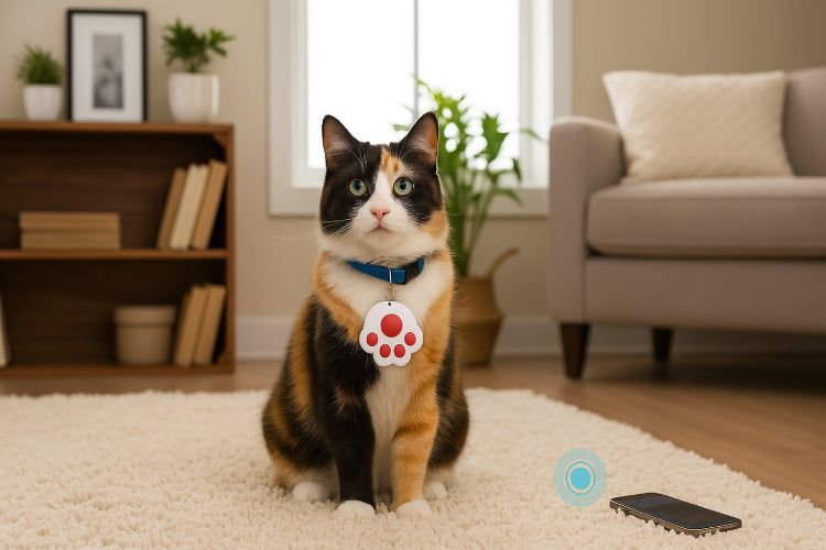 Médaille chat gps pied rouge 