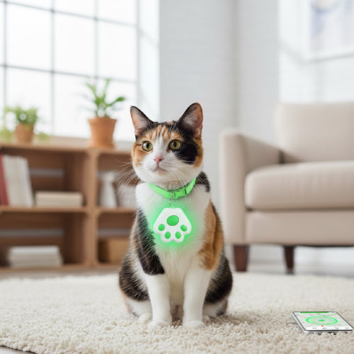 Médaille chat gps tapis vert blanc 