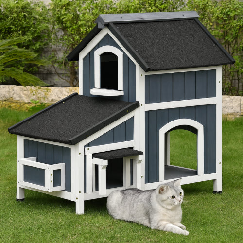 Maison en bois pour chat espace vert